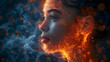 © Premium Graphics - Lung health visualization Woman suffering asthma with glowing depiction of the lungs and constricted airways highlighting inflammation and difficulty breathing