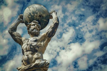 Atlas Statue: Greek Mythology Titan Carrying Globe with Toned Colors