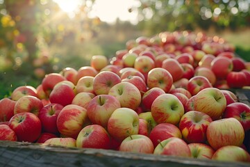 Wall Mural - Freshly Harvested Apples in a Sunlit Orchard