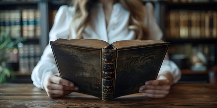 Close-up of Woman Reading Book in Library