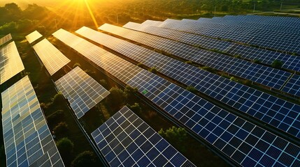Poster - Solar power station Solar panels photovoltaics alternative source of electricity  concept of sustainable and renewable sources : Generative AI