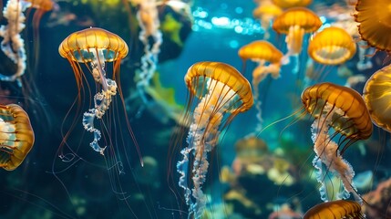 Wall Mural - Jelly Fish under water at aquarium : Generative AI