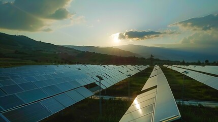 Poster - Photovoltaic system in Italy Solar power is popular sustainable renewable energy for enviromental energy sun sky modern system concept global warm business wind farm clouds electricity : Generative AI