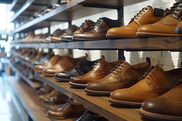 Poster - Elegant Display of Men's Leather Dress Shoes in a Store