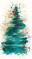 Wall Mural - Christmas tree, grunge drawing art. Beautiful doodle spruce (fir tree) with color paint blots (garland). Vector illustration.