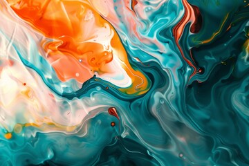 Canvas Print - Beautiful abstraction of liquid paints in slow blending flow mixing together gently