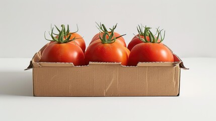 Wall Mural - Tomatoes in a cardboard box white background
