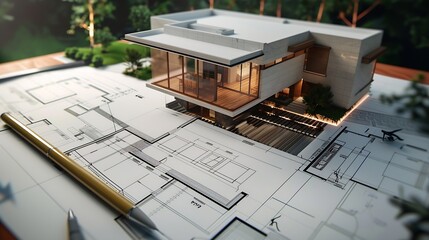 Poster - Architects and engineers are working together to edit the draft house plan that was designed after it was presented to the client and partially revised the design Interior design and d : Generative AI