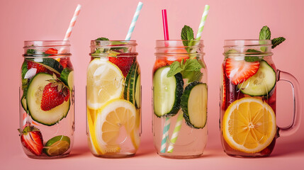 Wall Mural - Jar with fruit fresh drinks. 