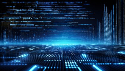 Shiny blue coding on black background, concept of technology and programming