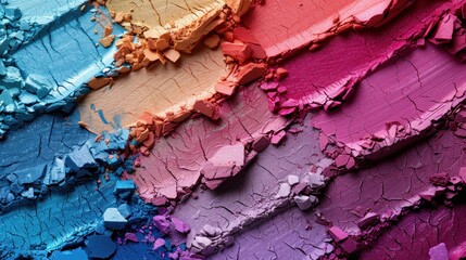 Abstract close-up of vibrant makeup textures in various colors