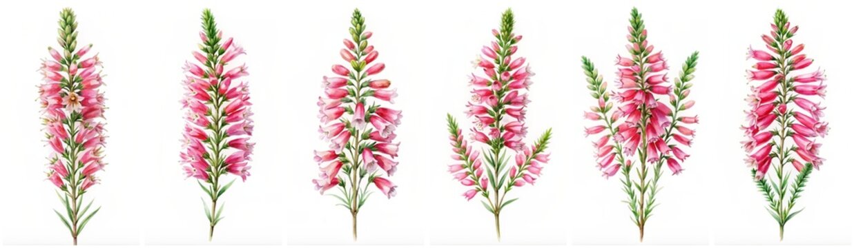 Epacris flower watrcolor set isolated on a white background