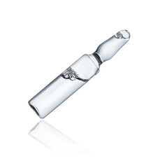 Wall Mural - Light glass medical ampoule with bubbles close up isolated on a white background