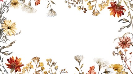 Wall Mural - flower, leaf, illustration, summer, design, nature, background, invitation, decoration, floral, watercolor, frame, card, spring, vintage, wedding, drawing, garden, white, greeting, art, vector, plant,