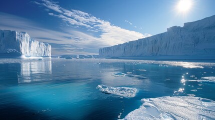 Wall Mural - The environmental consequences of global warming and climate change effects are evident in the rapid melting of ice and glaciers