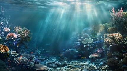 Poster - Underwater coral reef landscape super wide : Generative AI