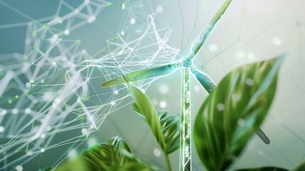 Poster - Windmill and graphic diagram of air currents that produce green energy Green energy power production it is futureRenewable energy designDigital graphic work on green energy power Produ : Generative AI