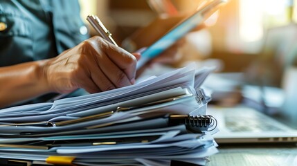 Leinwandbilder - Auditor checking office documents plan review process and assess correctness Management of important document storage of organization ERP document system accountant Audit documents : Generative AI