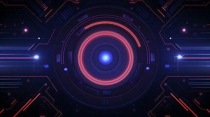 Poster - Abstract Futuristic Technology Background. Glowing Circle, Lines, and Circuits in Digital Space