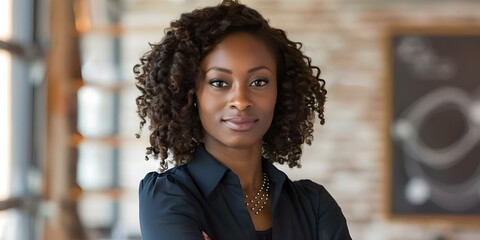 Wall Mural - African American woman in leadership role at startup agency exuding confidence. Concept Personal Branding, Professional Headshot, Leadership, Confidence, Startup Agency