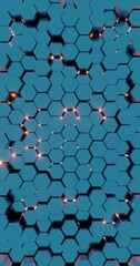 Poster - Futuristic 3D Render of Glowing Hexagonal Pattern - Neon Blue and Red Geometric Design