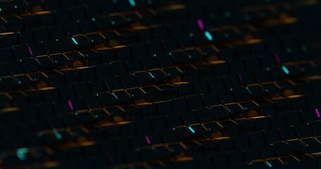 Poster - 3D Abstract Render of Dark Cubes with Neon Highlights - Futuristic Geometric Design