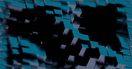 Poster - 3D Abstract Render of Blue and Red Cubes with Neon Highlights - Futuristic Geometric Design