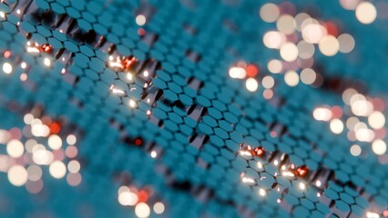 Poster - Abstract 3D Hexagonal Grid with Glowing Highlights..