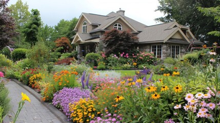 Poster - A large house with a beautiful garden in front of it
