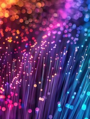 Leinwandbilder - Colorful abstract background featuring glowing fiber optic lights in various vibrant hues, creating a dynamic and futuristic digital display.