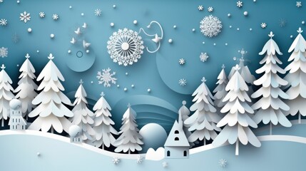 Wall Mural - Cut paper, Christmas background.