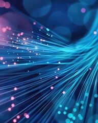 Poster - Abstract digital fiber optic background with glowing blue and pink lights, representing modern technology and data transfer.