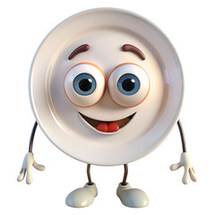 Wall Mural - 3D plate dish funny cartoon character with eyes on transparent background illustration