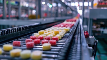 Wall Mural - Production line with colorful objects on conveyor belts