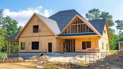 Poster - A house under construction with a lot of windows
