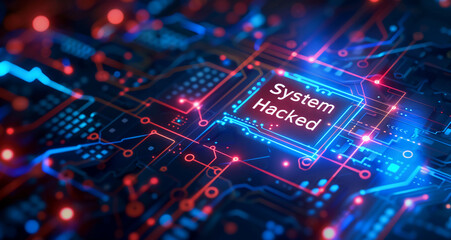 Stock image of a computer virus attacking the system's mainframe, concept of hacking a system and downloading important information from the system