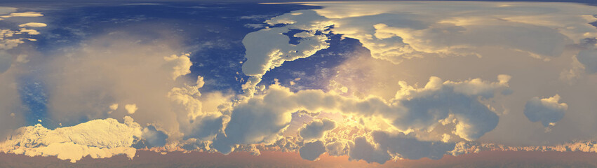 Wall Mural - Panorama of clouds landscape, clouds in the blue sky at sunset, 3D rendering