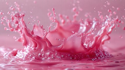 Wall Mural -   Pink liquid splashing on water with water drops