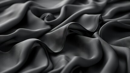 Wall Mural -   Satin fabric has a wavy, pleated design in the foreground, while the background is monochromatic