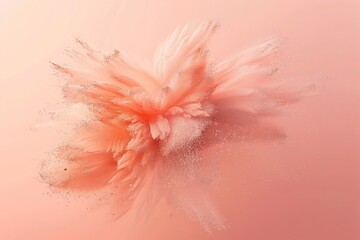 Wall Mural - An abstract image featuring a burst of peach-colored powder, with particles gracefully floating and intertwining, forming a cloud-like pattern against a pristine background.