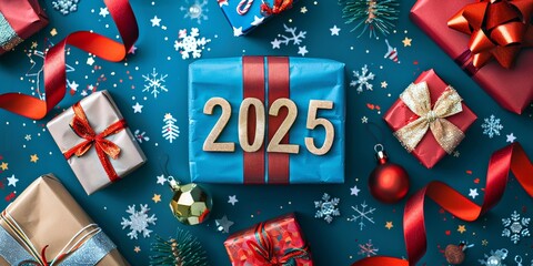 Colorful Festive Holiday Gifts with 2025 Celebration Theme