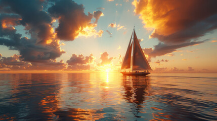 Wall Mural - Sailing man on boat in ocean