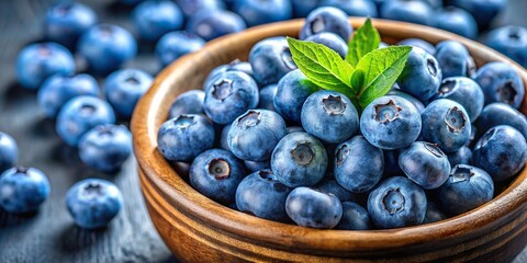 Canvas Print - Macro closeup of fresh blueberries in a bowl , blueberries, closeup, macro, bowl, fruit, fresh, juicy, organic, healthy
