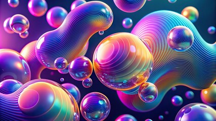 Wall Mural - Organic blob shapes and wavy bubbles in trendy y2k style , liquid, abstract, organic, blob, shapes, wavy, bubbles, drops, trendy