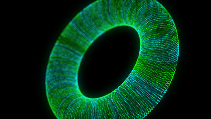 Poster - color wireframe torus with connection dots and lines. 3d geometric form. realistic isolated model. 3