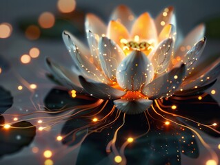 Wall Mural - Futuristic lotus flower with circuit big data technology. AI generated image