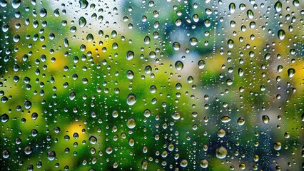 Wall Mural - Macro shot of rain droplets on a windowpane, water, wet, weather, droplets,glass, close-up, nature, rainy, stormy, overcast