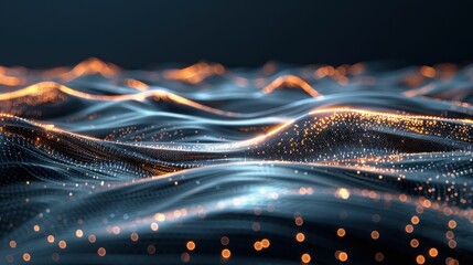 Poster - Abstract Digital Waves with Glowing Particles. Generative ai.
