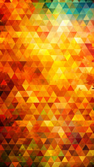 Poster - A digital illustration of an abstract pattern with triangles in shades of orange, yellow, and green