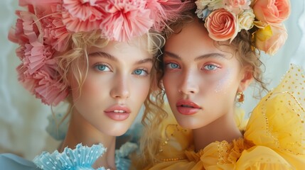 Wall Mural - Two Women Wearing Floral Headbands